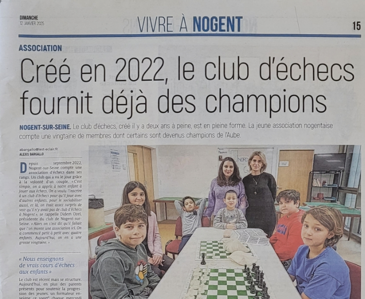 You are currently viewing Le Club d’Échecs de Nogent-sur-Seine à l’honneur dans L’Est éclair !